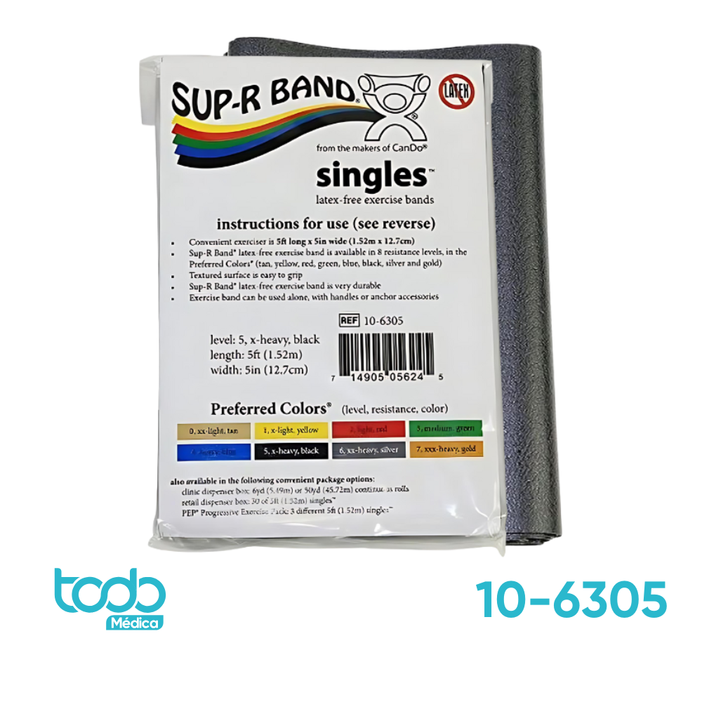 Banda Elástica SUP-R Band L/Lattex Negra – Resistencia Fuerte 152 cm