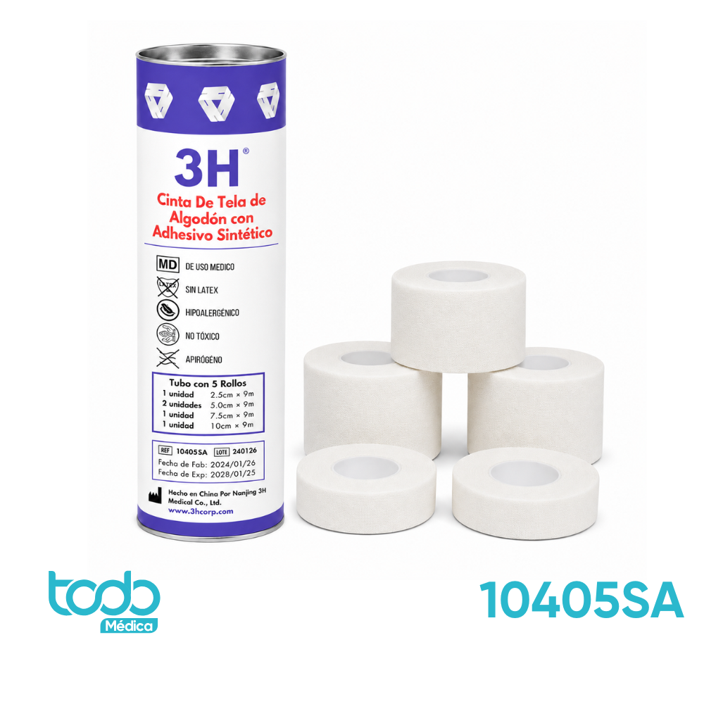 Esparadrapo de Algodón Con Adhesivo Sintético3H – Tubo con 5 Rollos Surtidos