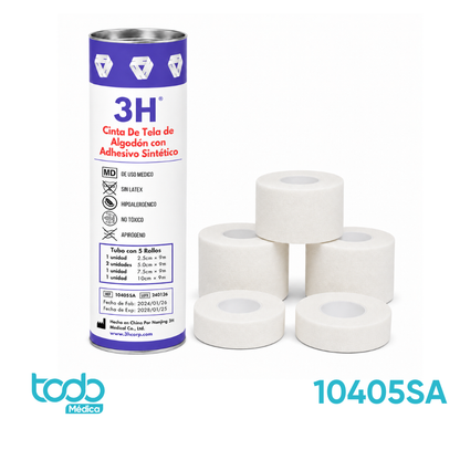 Esparadrapo de Algodón Con Adhesivo Sintético3H – Tubo con 5 Rollos Surtidos