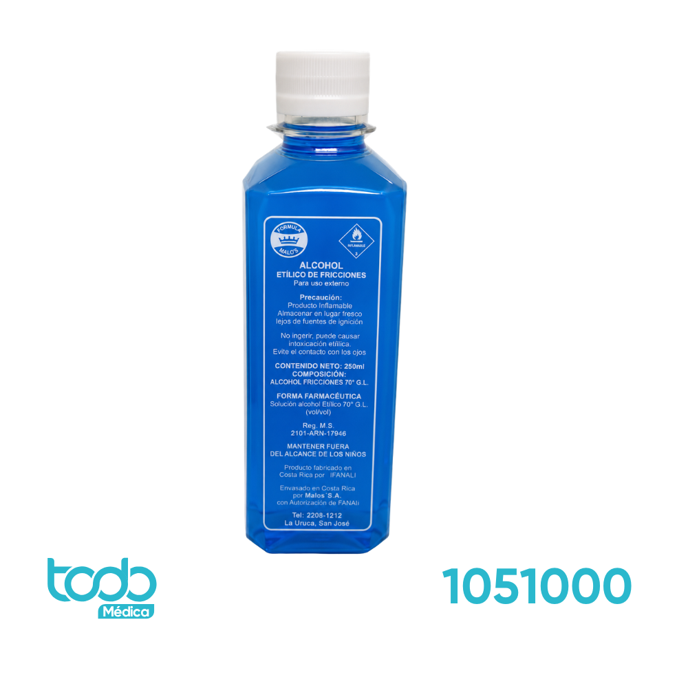 Alcohol de Fricciones 70% Azul 250 ml