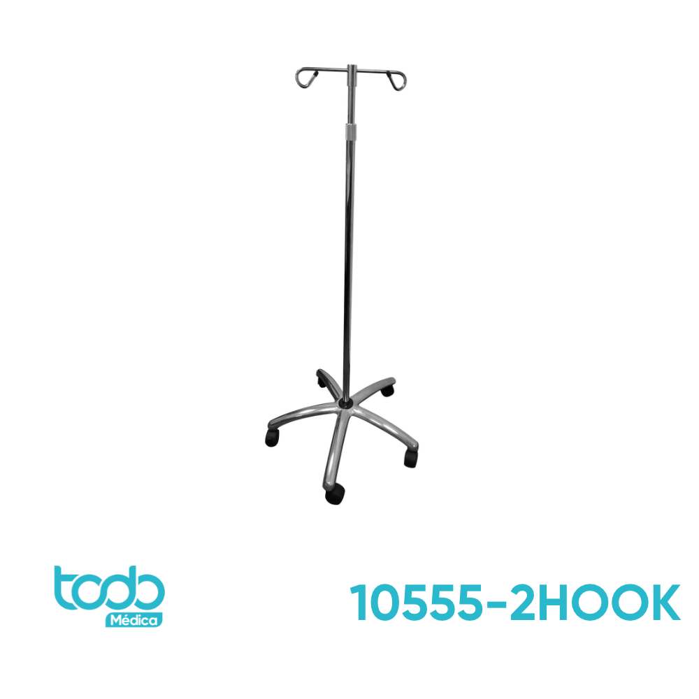 Porta Suero Deluxe de Acero Cromado – 5 Patas y 2 Ganchos
