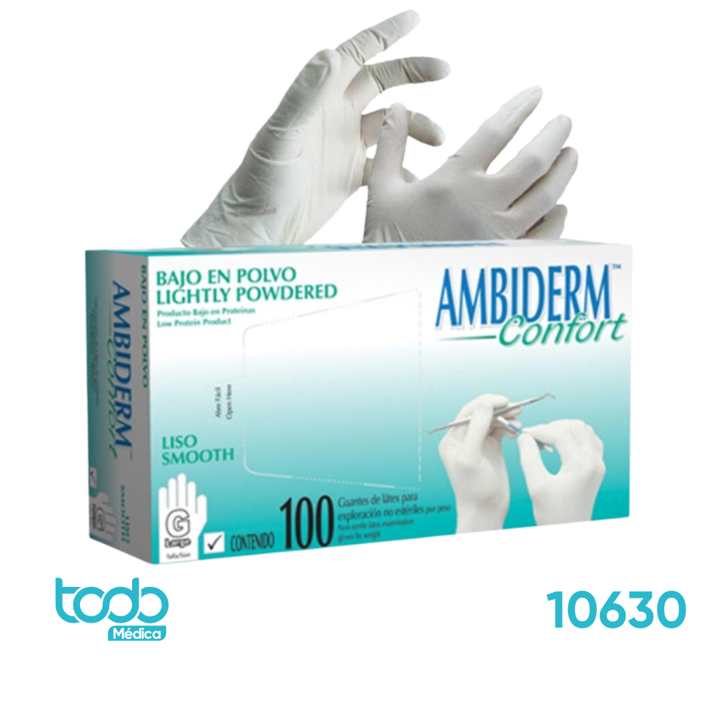 Guante Ambiderm Látex Extra L/Polvo Blanco Talla L – Caja con 100 Unidades