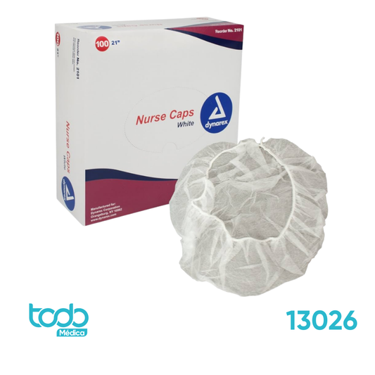Gorro Enfermera Dynarex – Blanco Tipo Hongo – Caja x100