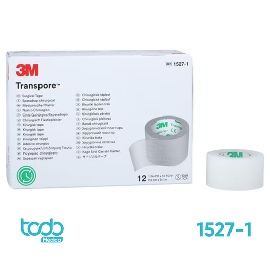 Cinta Transparente Transpore Nexcare 3M 1" – Caja con 12 Rollos