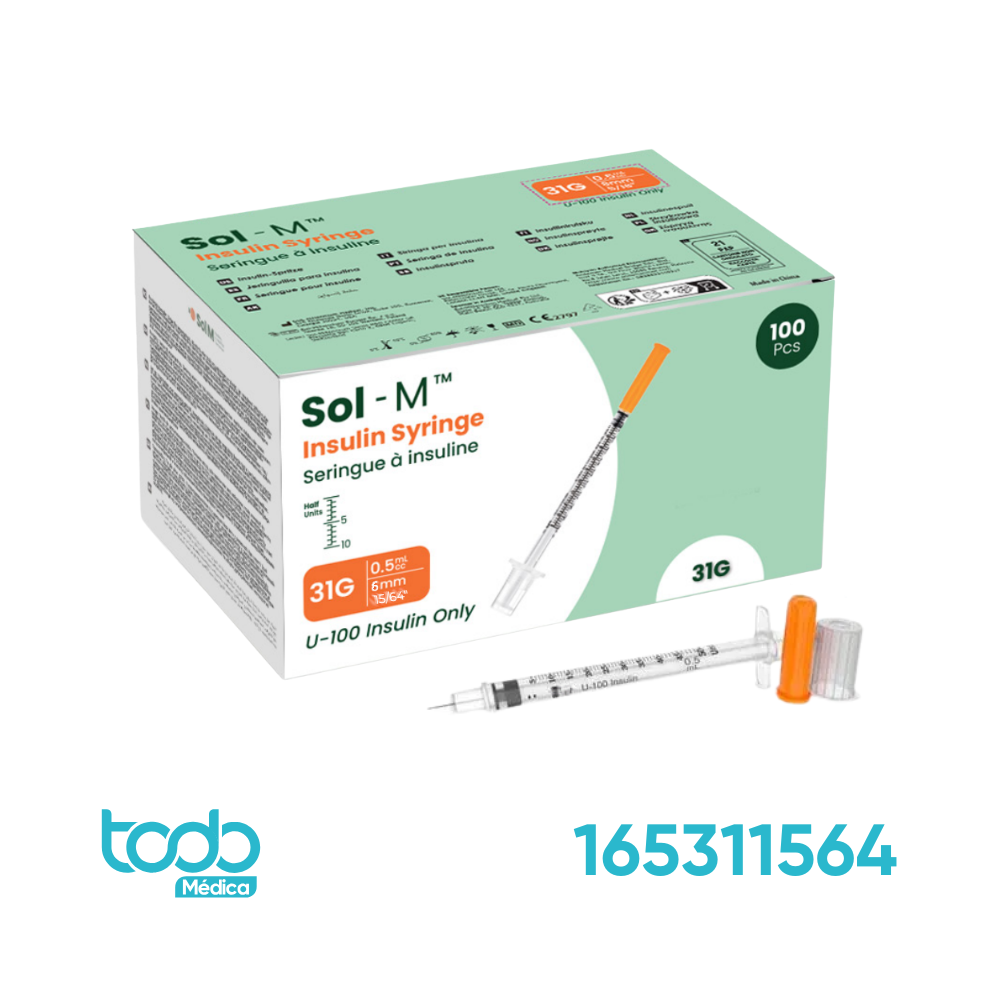Jeringa Ultrafina para Insulina  0.5 cc 31G x 6 mm – Caja con 100 unidades