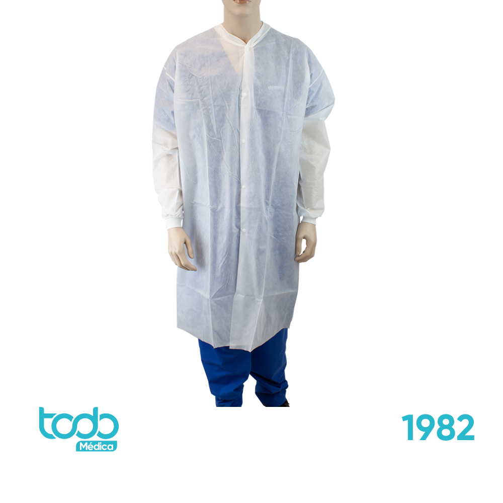 Gabacha Blanca Descartable con Broches y Puño – Talla S