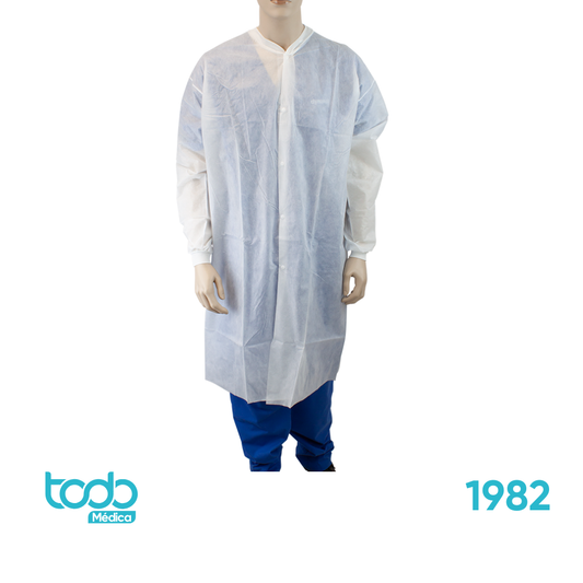 Gabacha Blanca Descartable con Broches y Puño – Talla S