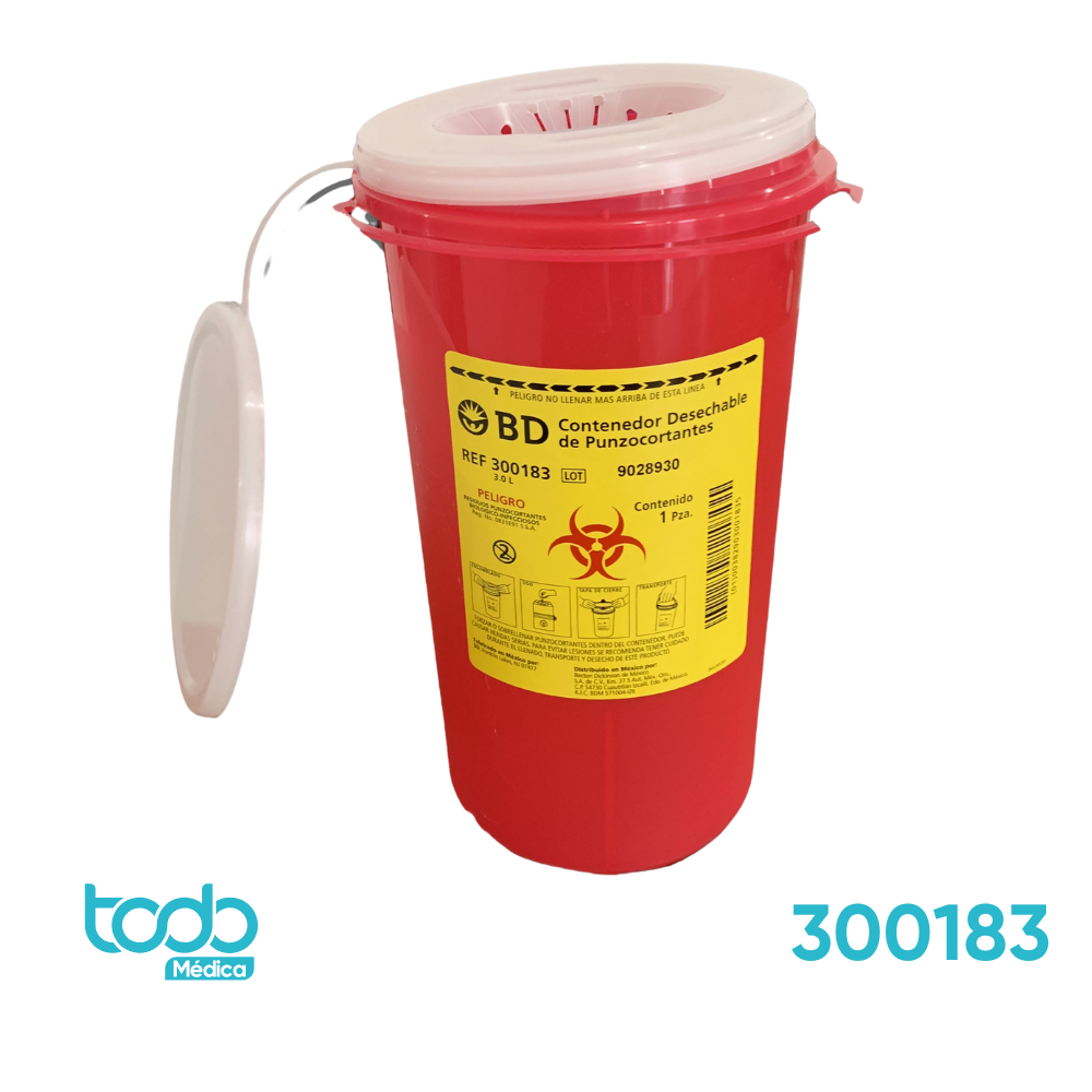 Contenedor BD Rojo P/Desechos Punzocortantes 3 Litros
