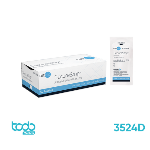 Cierre Adhesivo Estéril SecureStrip™ 1/4" x 4" – Caja x 50