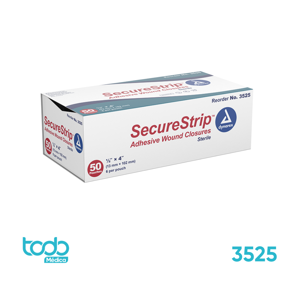Cierre Adhesivo Estéril SecureStrip™ 1/2" x 4" – Caja x 50