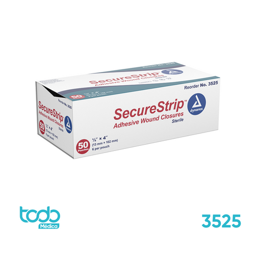 Cierre Adhesivo Estéril SecureStrip™ 1/2" x 4" – Caja x 50
