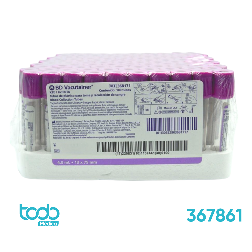 Tubo Recolector de 4 mL Tapa Morada con EDTA