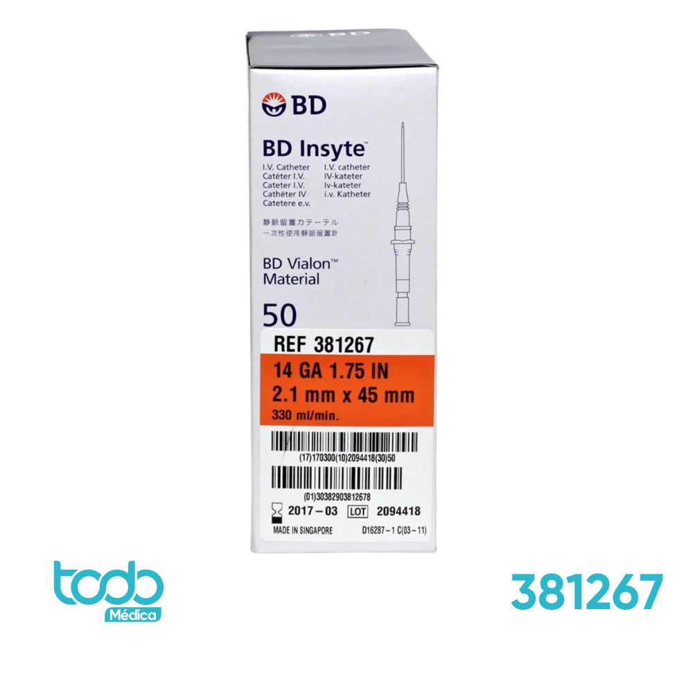 Catéter Intravenoso BD Insyte 14G x 1.75"