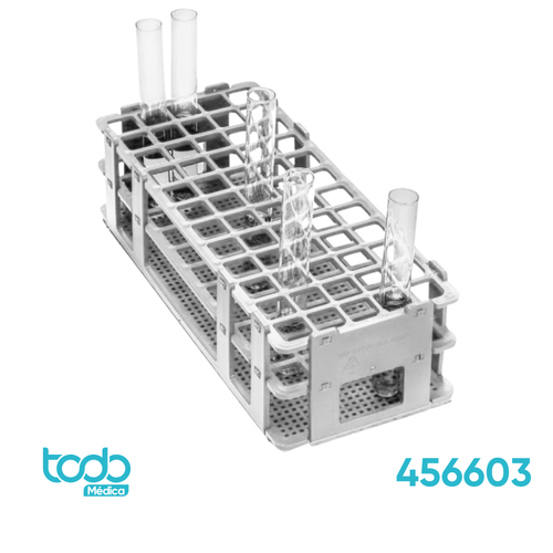 Gradilla Globe para Tubos de Ensayo – 40 Posiciones – Blanca – 20 mm / 21 mm de Diámetro