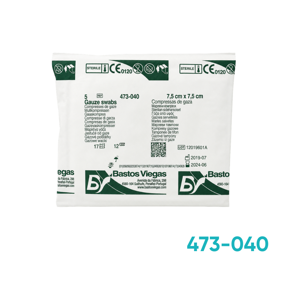 Apósito de Gasa Estéril Bastos Viegas 3" × 3" (7.5 × 7.5 cm) – 12 Capas – Paquete con 5 Unidades