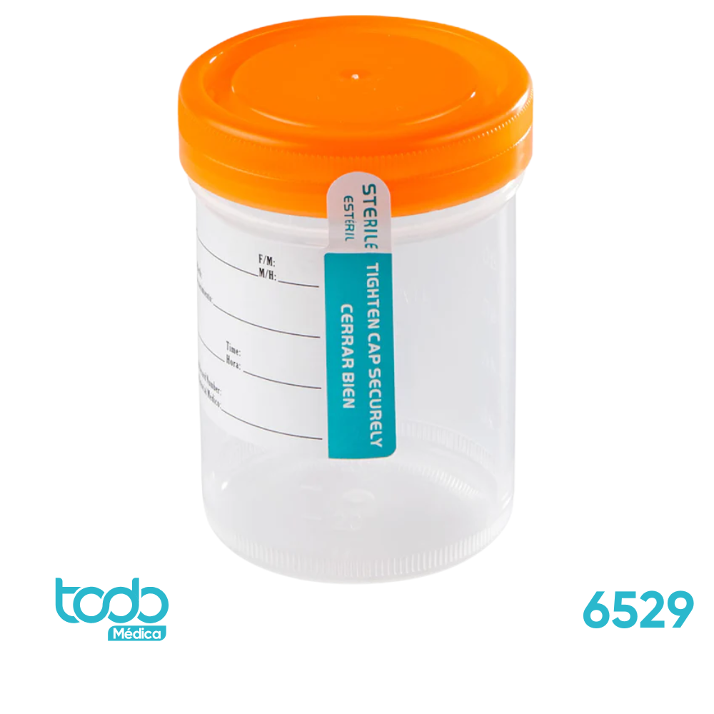 Frasco Estéril para Recolección de Orina – 120 ml con Tapa Naranja