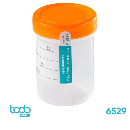Frasco Estéril para Recolección de Orina – 120 ml con Tapa Naranja