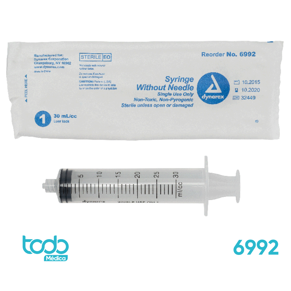 Jeringa de 30cc Luer Lock sin Aguja