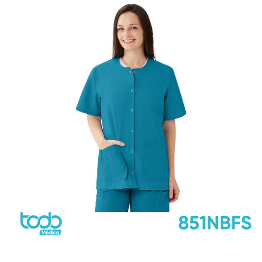 Camisa AngelStat Azul Floral con Broches – Talla S