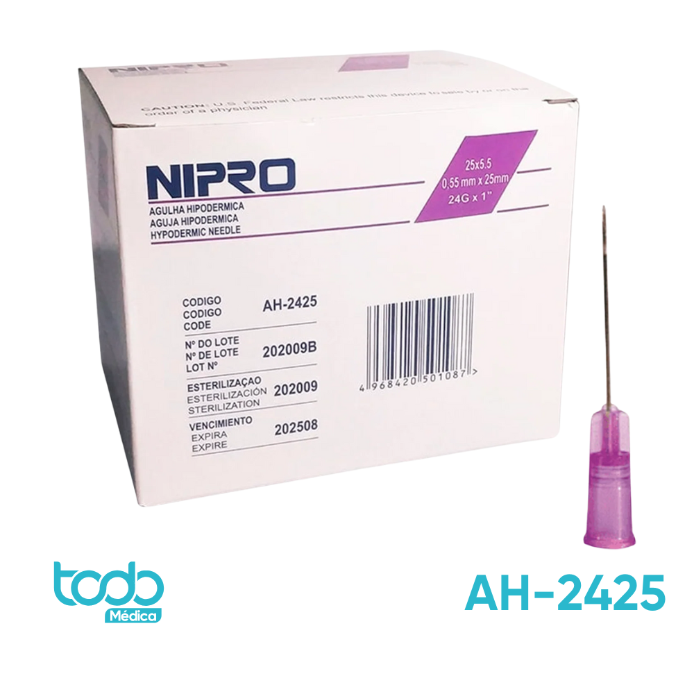 Aguja Hipodérmica – 24G x 1" - Caja de 100 unidades