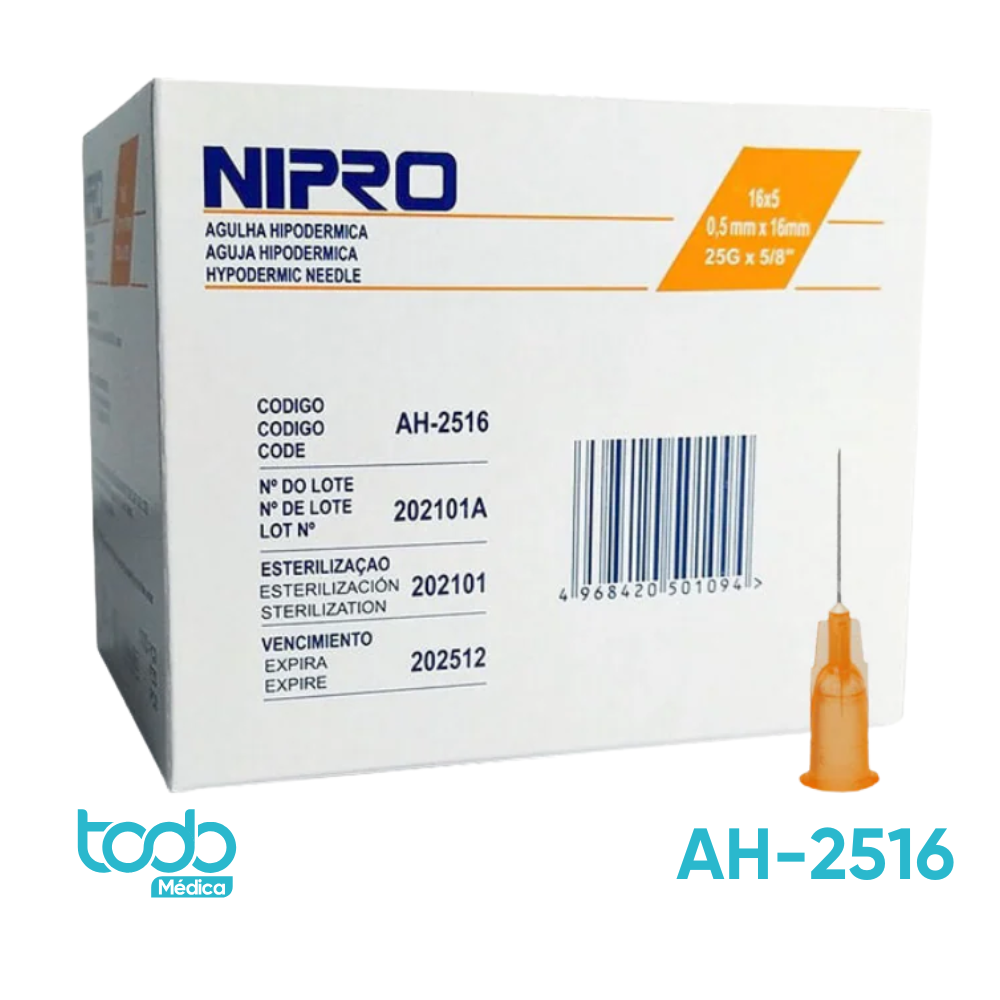 Aguja Hipodérmica – 25G x 5/8" - Caja de 100 unidades