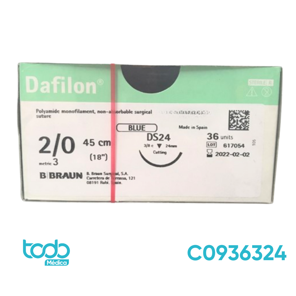 Sutura Quirúrgica Nylon Dafilon Braun 2-0 AG24C – Caja de 36 Unidades