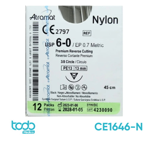 Nylon Atramat 6-0 – Suturas Quirúrgicas Monofilamento de Nylon