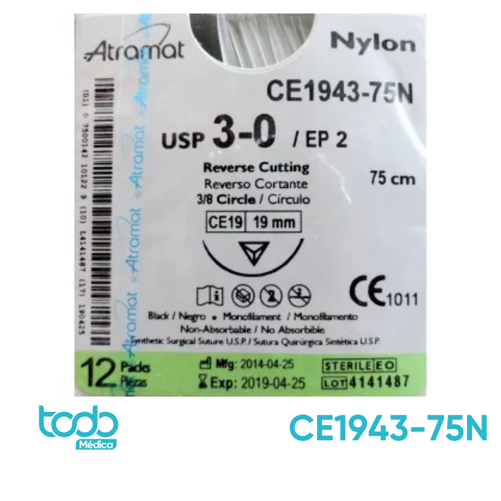 Sutura Nylon 3-0 de 19mm