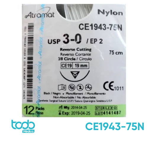 Sutura Nylon 3-0 de 19mm