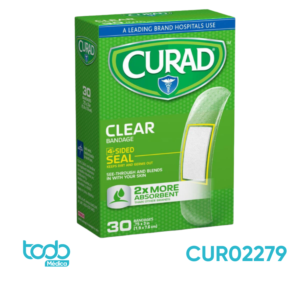 Curitas Curad Transparente Ultra Delgada 3/4" x 3" – Caja con 30 Unidades