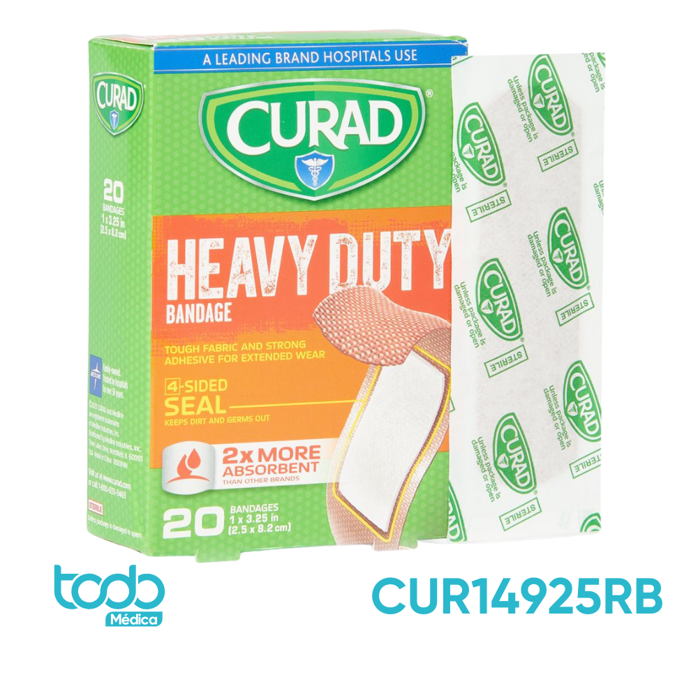 Curita Curad Extra Fuerte 1" x 3.25" – Caja con 20 Unidades