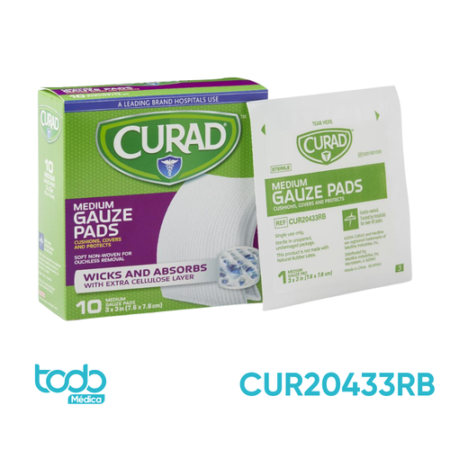 Apósito Gasa Curad Estéril Super Absorbente 3" x 3" x 8" – Caja con 10 Unidades