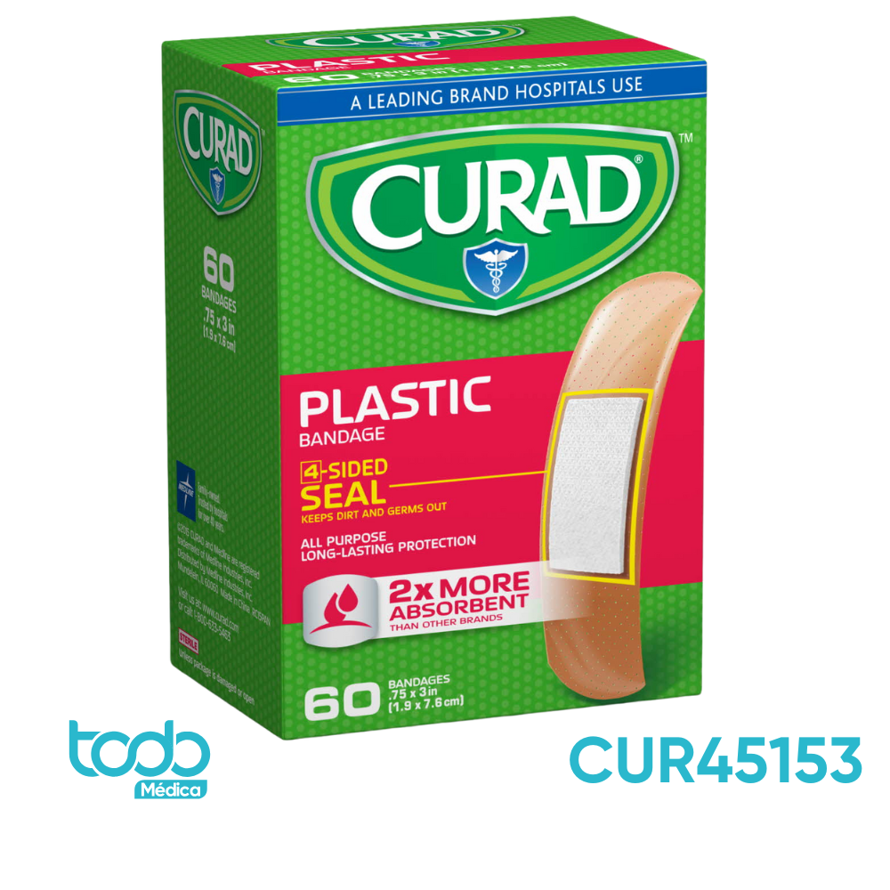 Curita Curad Plástica 3/4" x 3" – Caja con 60 Unidades