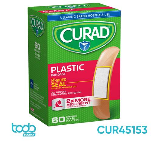 Curita Curad Plástica 3/4" x 3" – Caja con 60 Unidades