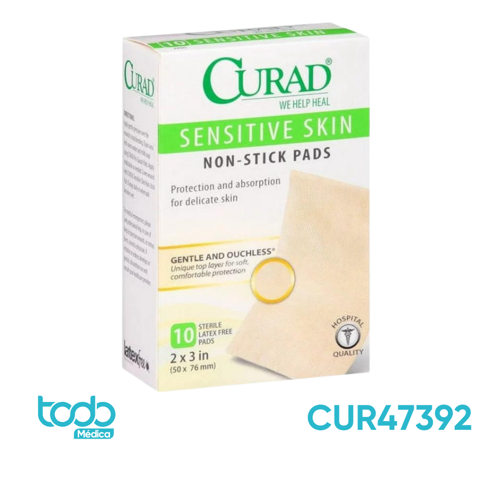 Apósito No Adherente Piel Sensible Curad S/Adhesivo Estéril 2" x 3" CJ10