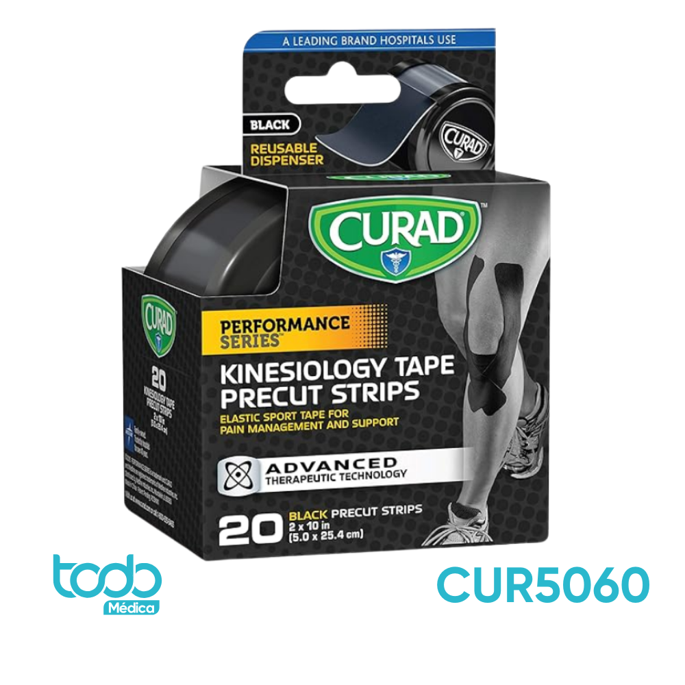 Vendaje Neuromuscular Curad Precortado Negro 2" x 10" (Kinesiotape) CJ12