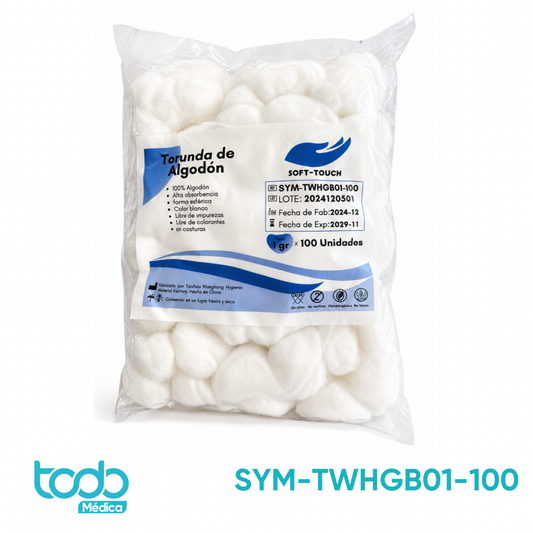 Torunda de Algodón Absorbente 1 g – Bolsa con 100 Unidades