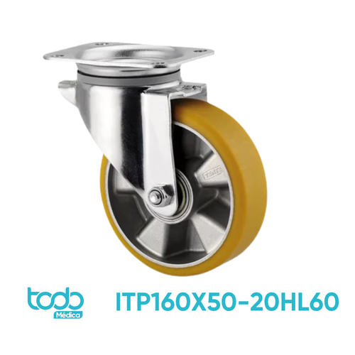 Rueda Tente de Aluminio con Bandeja de Poliuretano – 160 mm (Código COMP00303)