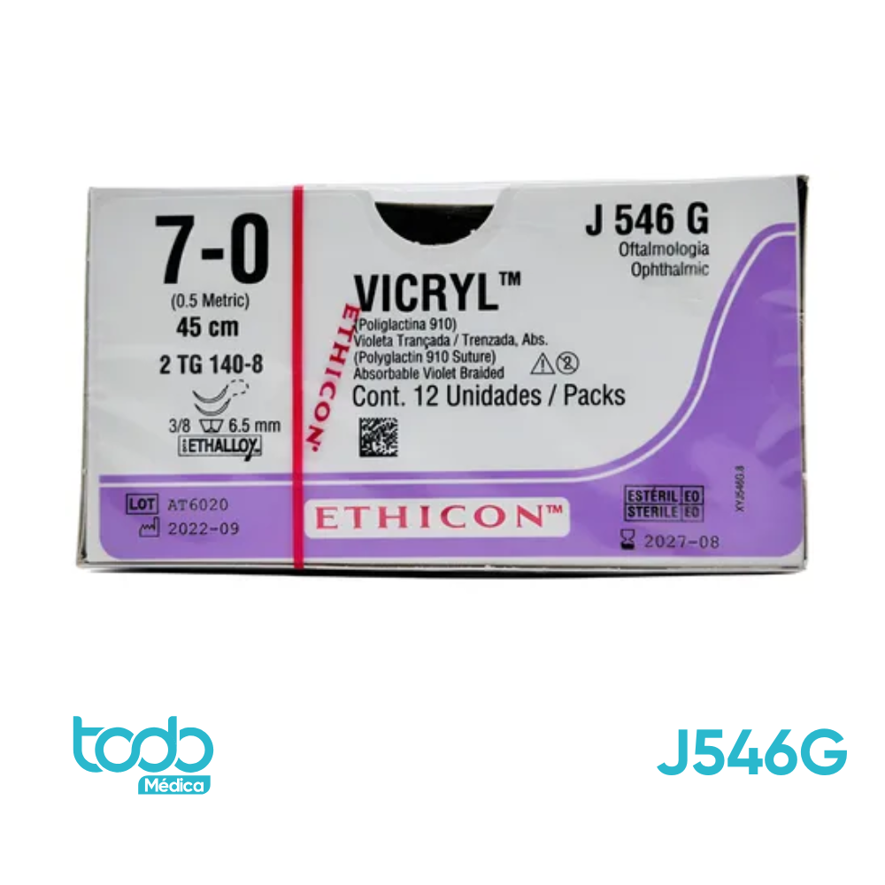 Sutura Absorbible VICRYL Ethicon 7-0 2AG TG140-8 – Caja con 12 unidades