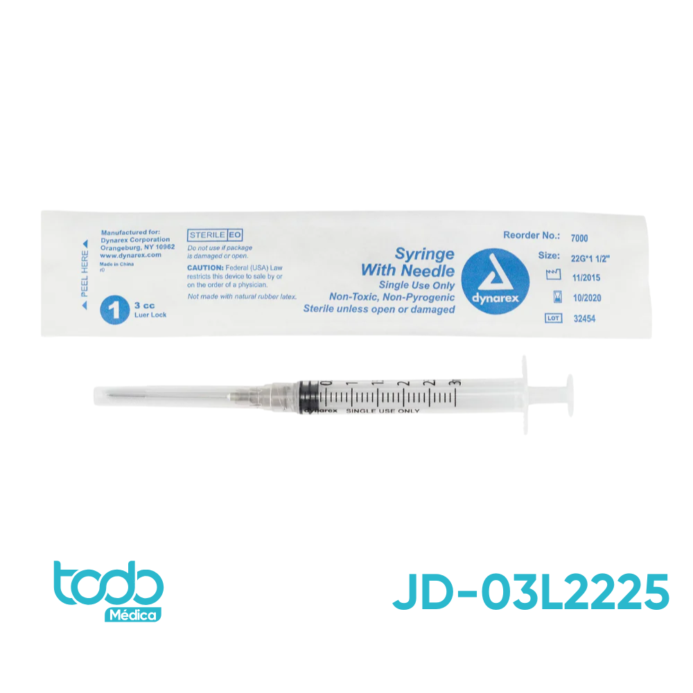 Jeringa de 3 cc con Aguja 22G x 1"