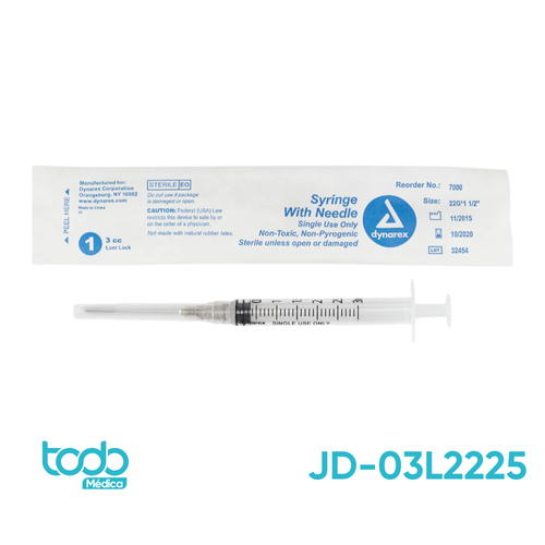 Jeringa de 3 cc con Aguja 22G x 1"