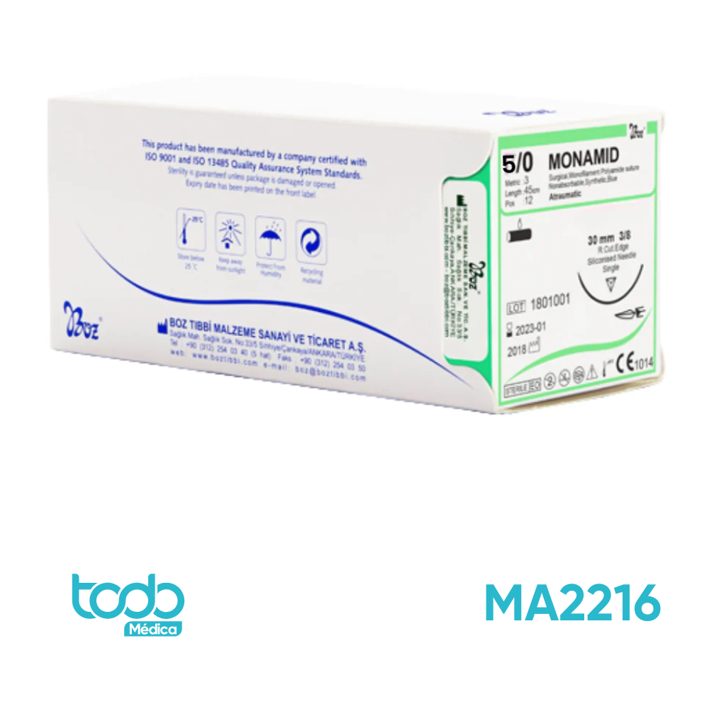 Sutura de Nylon Monamid BOZ 5-0 con Aguja AG19C – CJ12