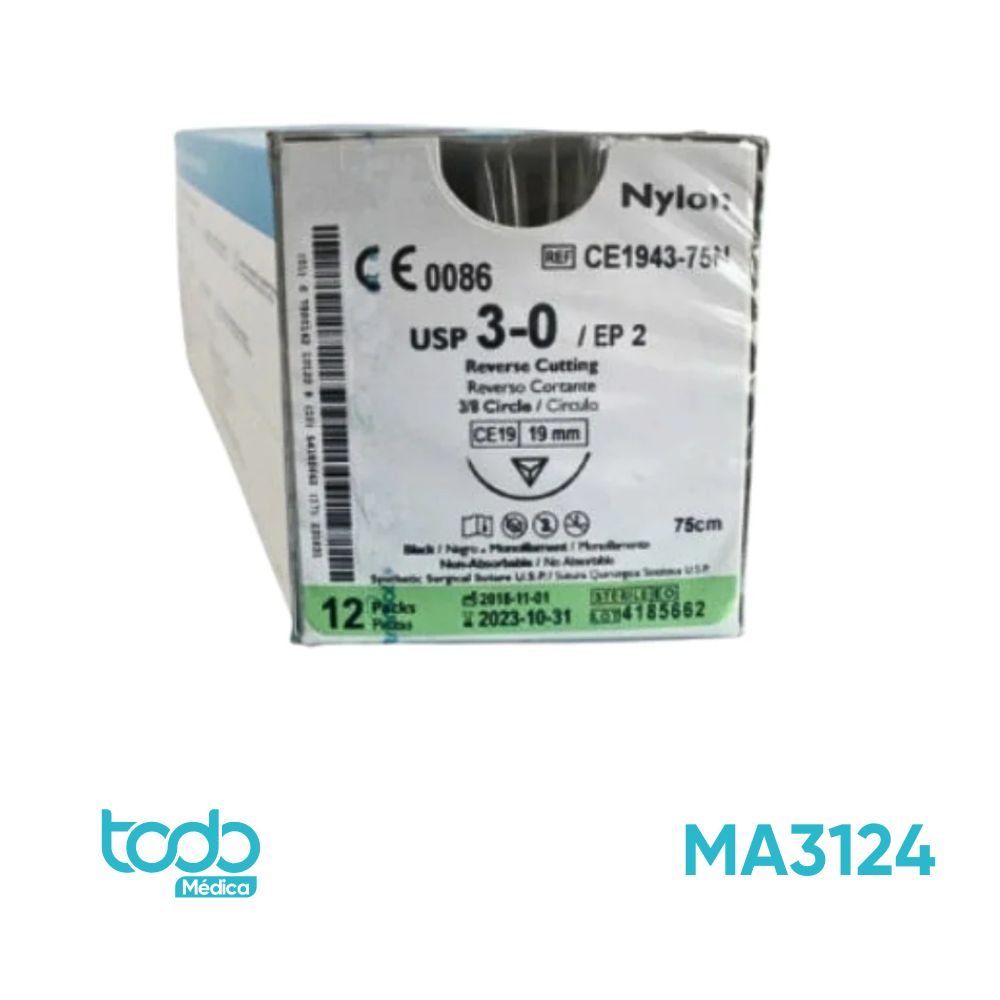Sutura de Nylon Monamid BOZ 3-0 con Aguja AG19C – CJ12