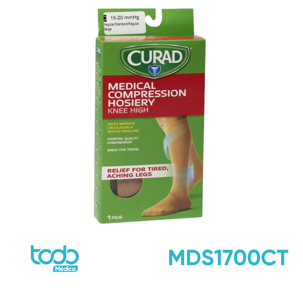 Media de Compresión Curad Rodilla Panty 15-20 mmHg Beige – Talla L Regular (CJ10)