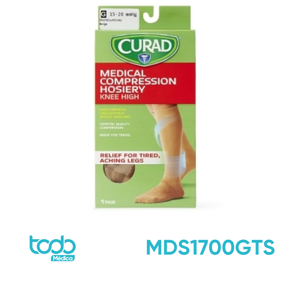 Media de Compresión CURAD Rodilla-Panty Beige 15–20 mmHg – Talla G, Corta