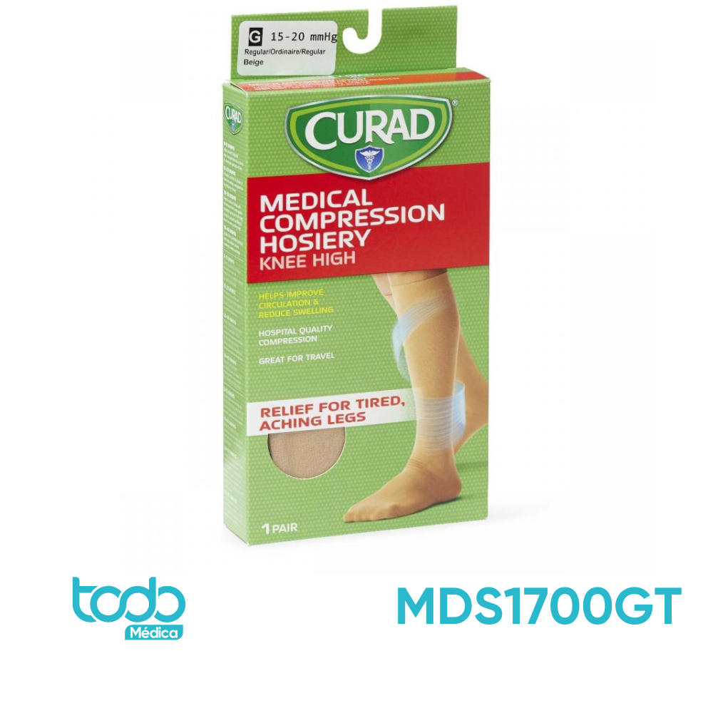 Media de Compresión CURAD Rodilla-Panty Beige 15–20 mmHg – Talla G, Regular