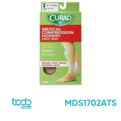 Media de Compresión CURAD Rodilla-Panty Beige 20-30 mmHg – Talla A, Corta
