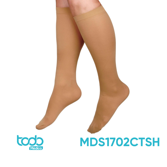 Media de Compresión Curad Rodilla-Panty 20–30 mmHg – Color Beige, Talla C, Largo Corto