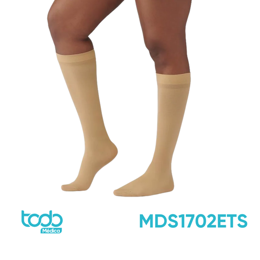 Media de Compresión Médica 20-30 mmHg hasta la Rodilla – Color Beige, Talla E, Largo Corto