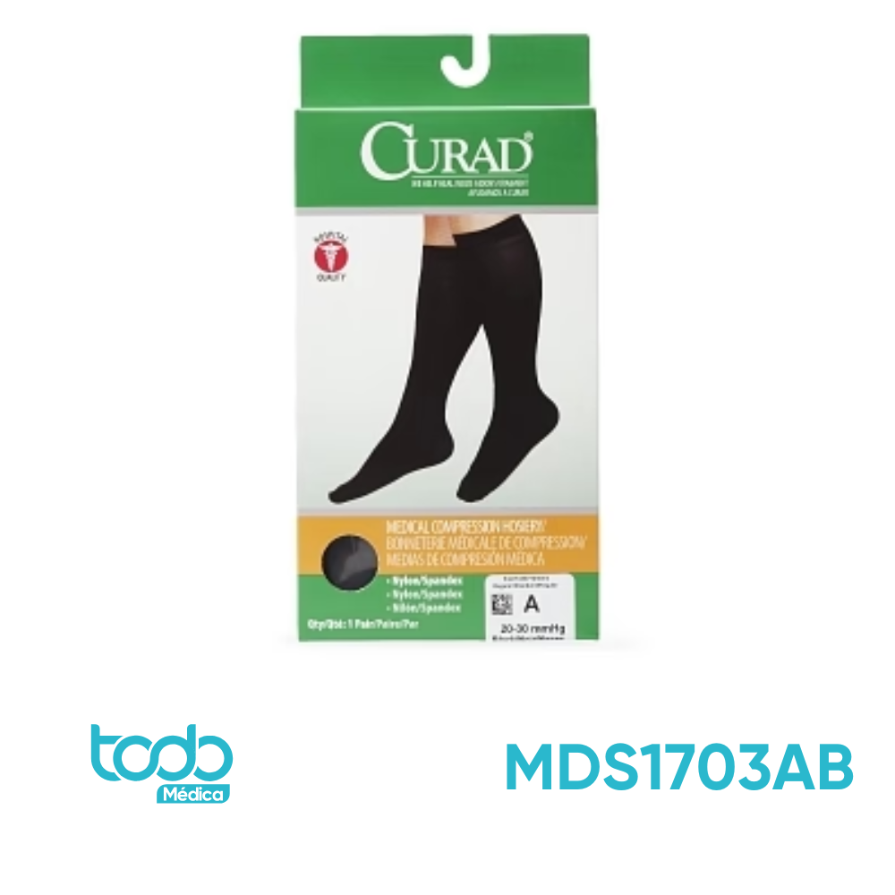 Media de Compresión Curad Rodilla Panty Negra 20-30 mmHg – Talla A Regular